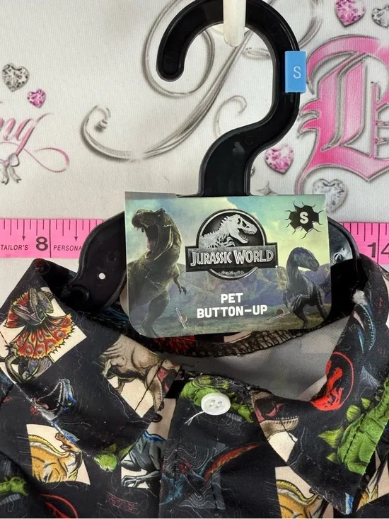 Jurassic World Pet shirt Button-Up Shirt - Black with Multicolor Dino Print - Picture 5 of 12